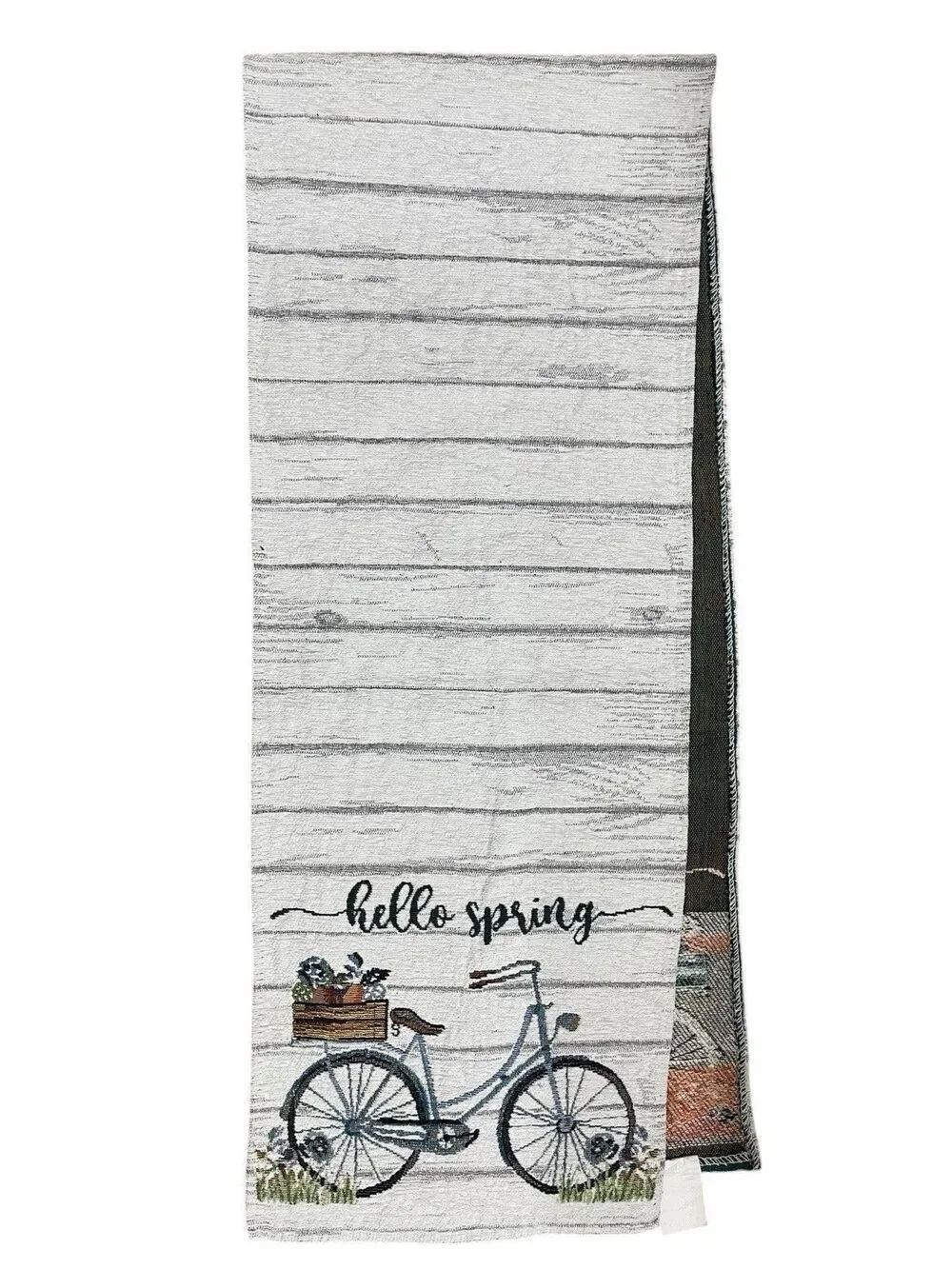 Hello Spring Bicycle Table Runner Farmhouse Floral Table Decor